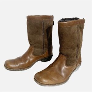 UGG Brookfield Brown Suede Leather Sherpa Lined Low Short Pull On Boots S/N 5592